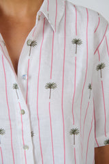 Enveloppe Ladies Short Sleeve Linen Shirt - Palmier