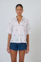 Enveloppe Ladies Short Sleeve Linen Shirt - Palmier
