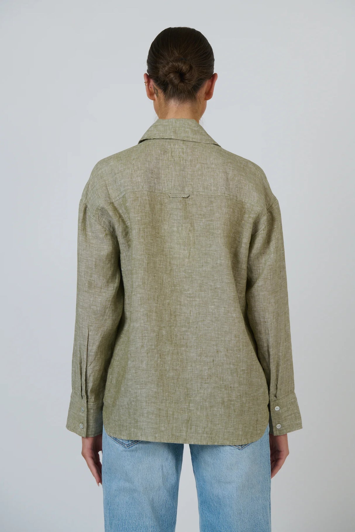 Enveloppe Ladies Long Sleeve Linen Shirt - Eucalyptus