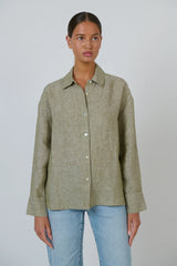 Enveloppe Ladies Long Sleeve Linen Shirt - Eucalyptus