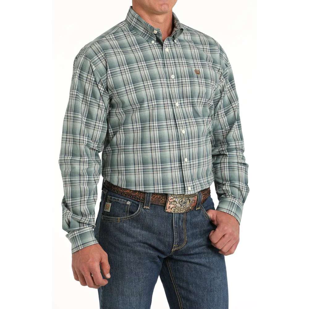 Cinch Men's Button Down Western Shirt - Emerald Plaid