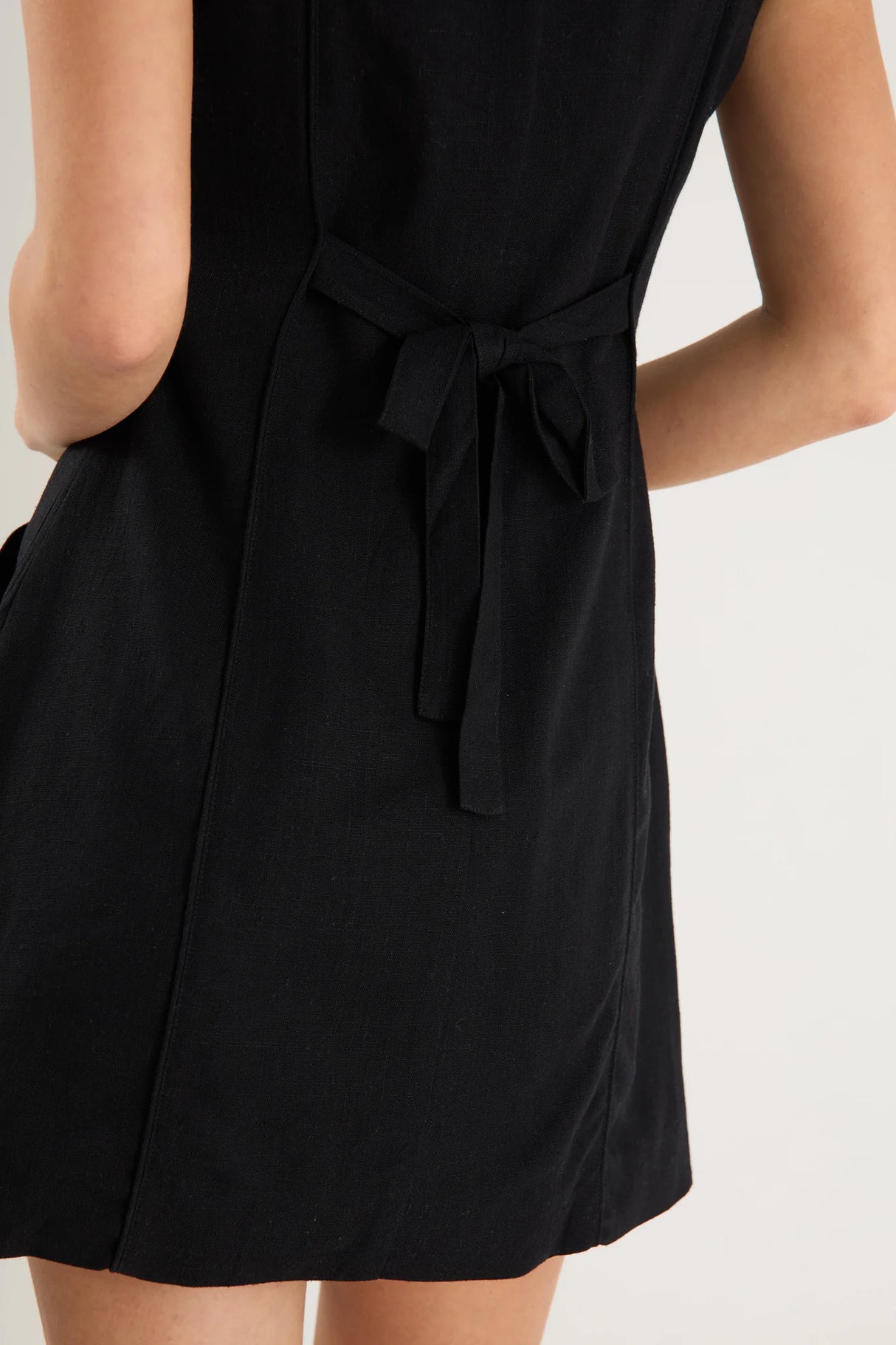 Escape Black Linen Blend Mini Vest Dress