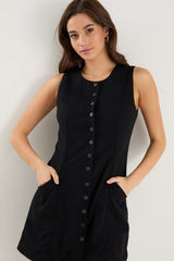 Escape Black Linen Blend Mini Vest Dress