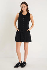 Escape Black Linen Blend Mini Vest Dress