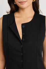 Escape Black Linen Blend Mini Vest Dress