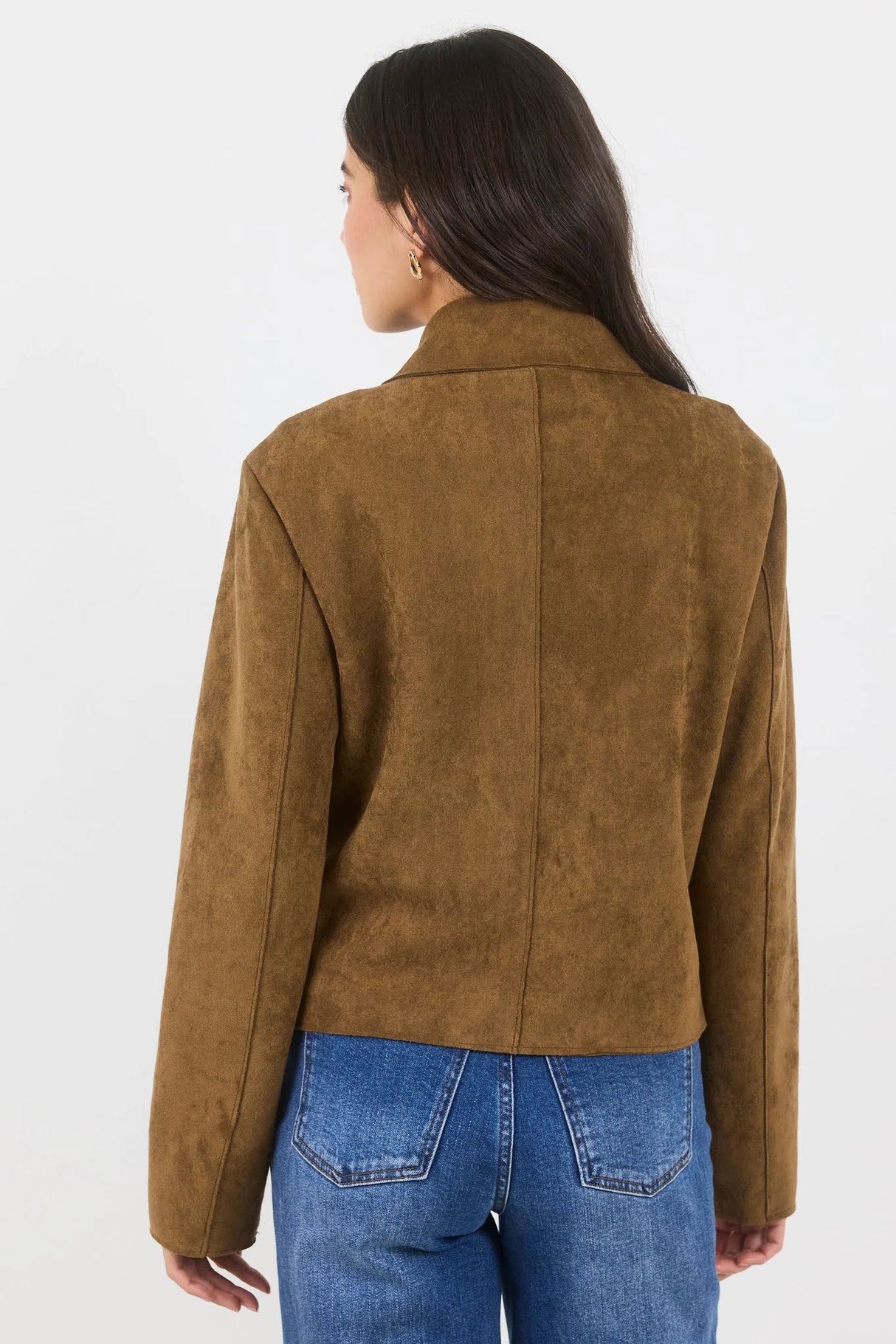 Among the Brave Exhibit Cinnamon Mock Suede Button Front Cropped Jacket