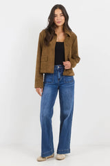 Among the Brave Exhibit Cinnamon Mock Suede Button Front Cropped Jacket
