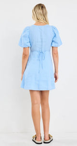 Adelaide Sky Blue Linen Panelled Mini Dress