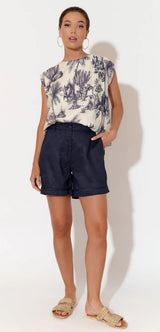 Adorne Ladies Haven Linen Shorts in Navy & Natural