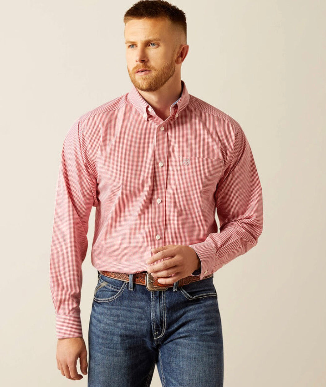 Ariat Mens Wrinkle Free Dane L/S Shirt in Red 1058958
