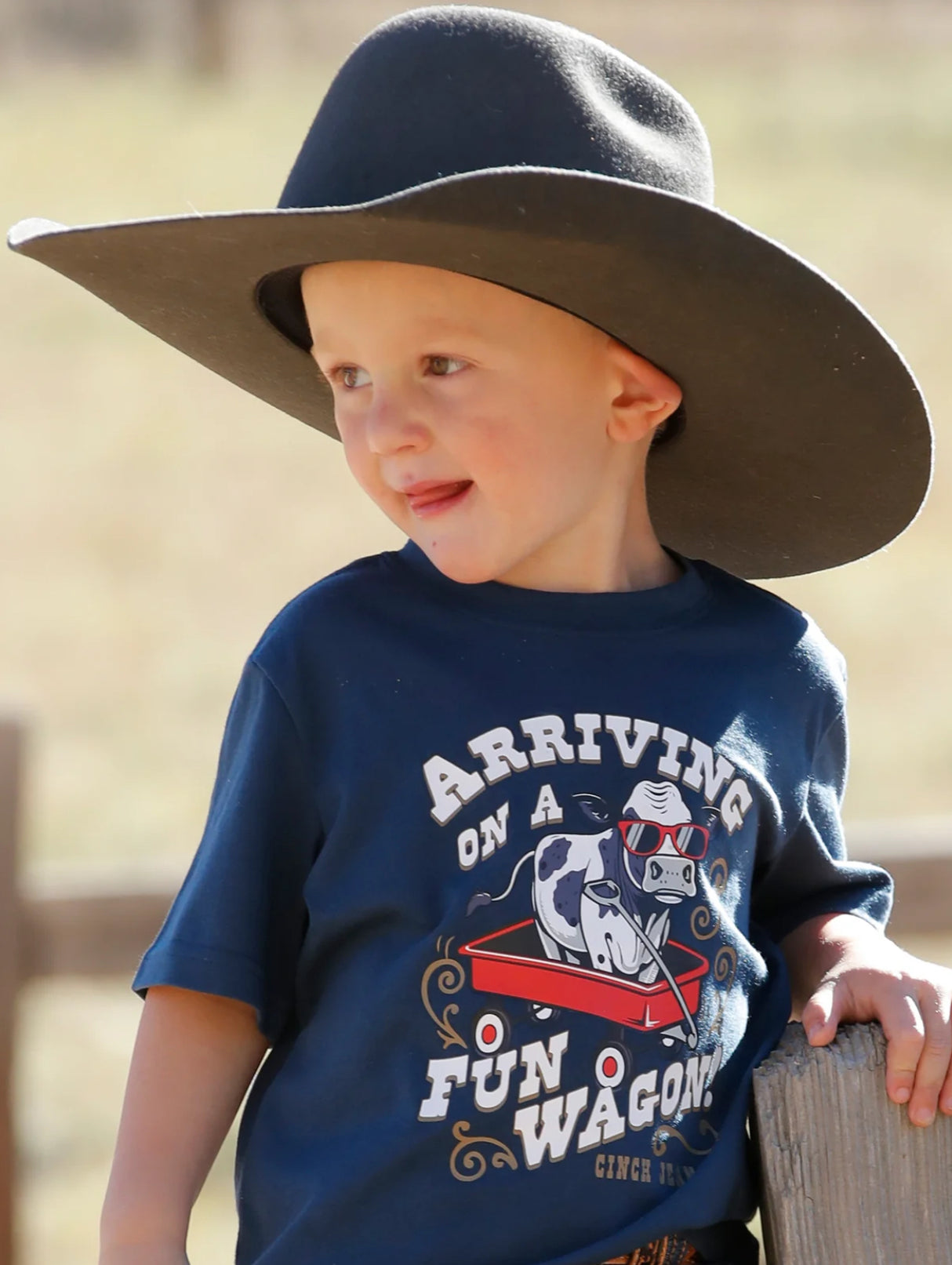 Cinch Boys Arriving On A Fun Wagon Tee in Navy