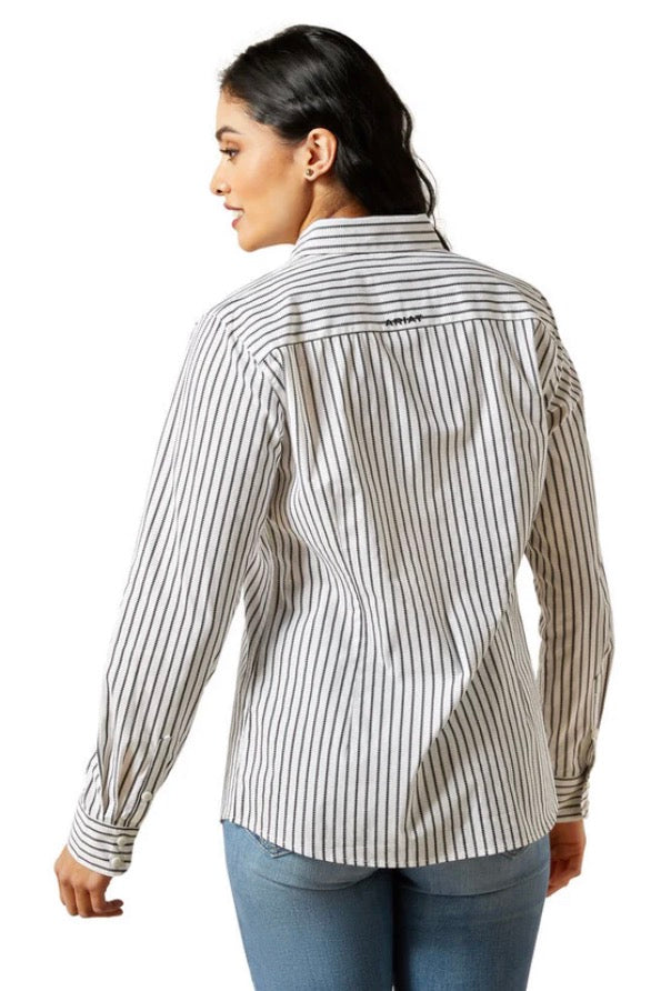 Ariat Ladies Kirby Stretch Long sleeved Black & White Triangle Stripe Shirt 10062658