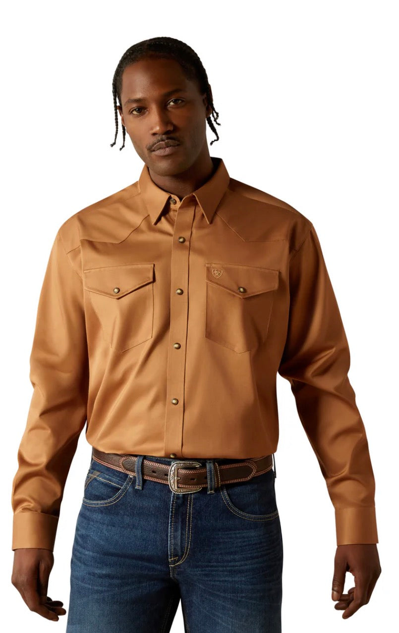 Ariat Mens Solid Twill Snap L/S Tan Shirt 10062473