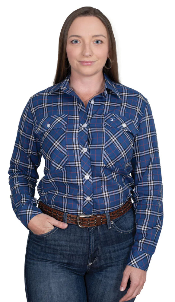 Just Country Ladies Abbey Plaid Blue Shirt