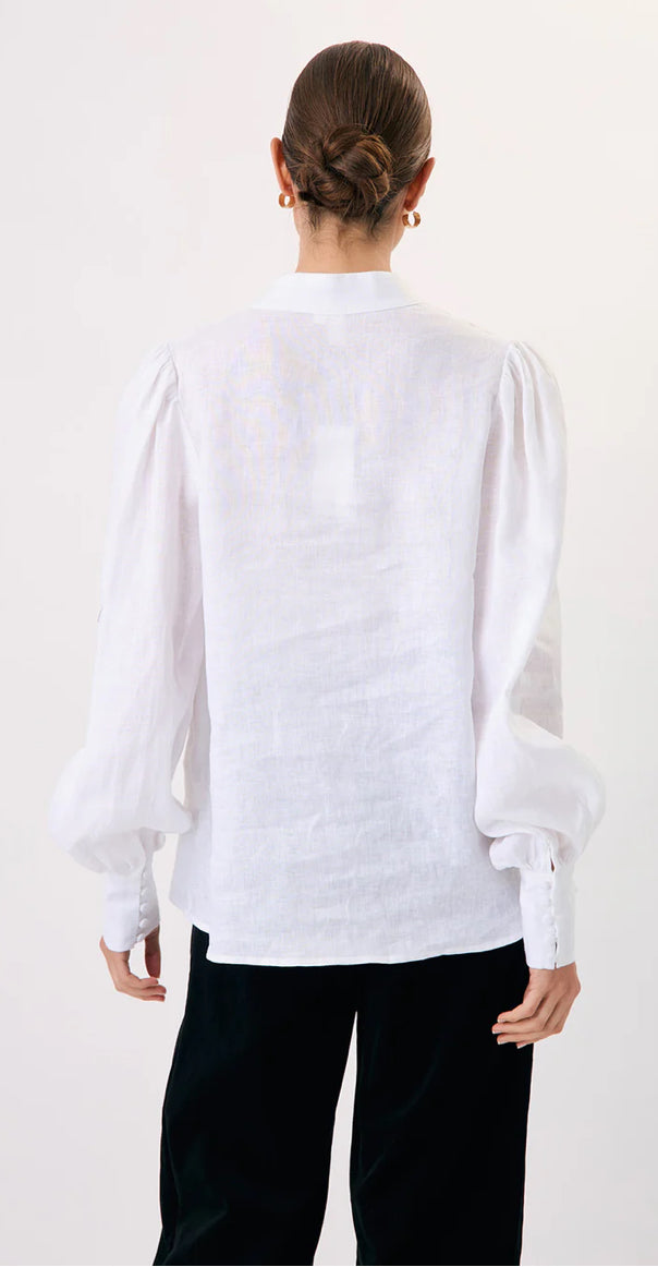 Adorne Ladies Samantha Linen Shirt White