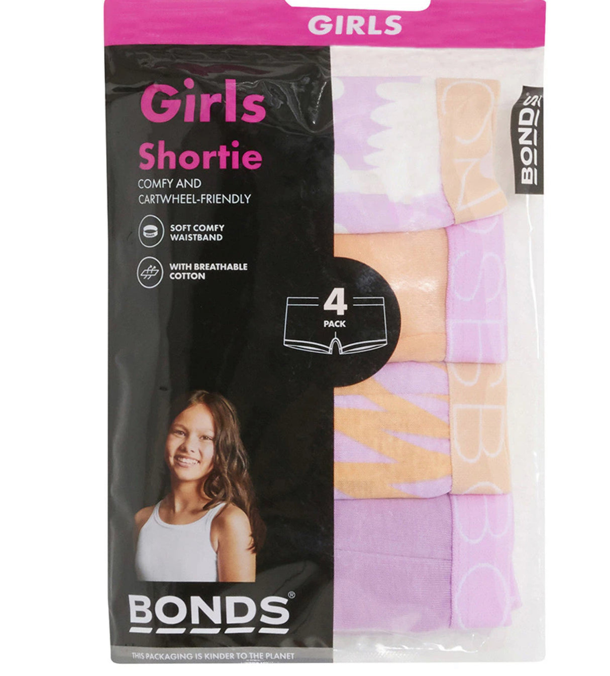 Bonds Girls 4 Pack Shortie - Power Flower