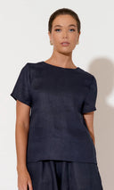 Adorne Ladies Kita Short Sleeved Button Back Linen Top in 2 Colours