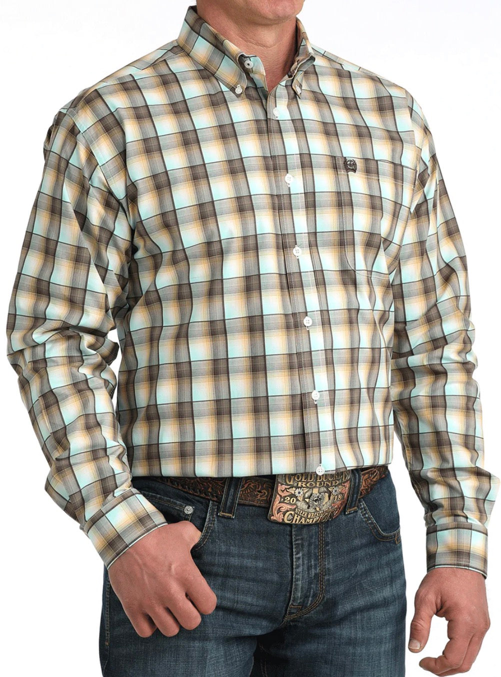 Mens Cinch Classic Fit Western Teal Tan Check Shirt MTW1106067