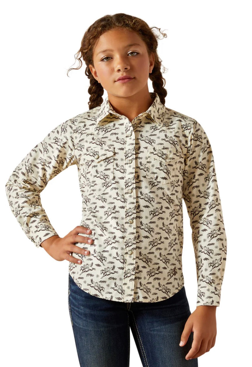 Ariat Girls Rodeo Time Snap Long Sleeved Bucking Horse Print 10062842