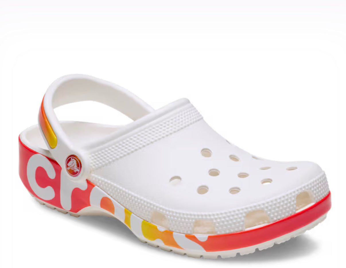 Crocs Toddles Classic Reflector Clog in White/multi Blanc/Multi-Rayures