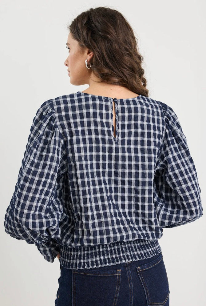 Imagine Ink Check Shirred Back LS Top