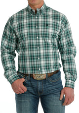 Cinch Mens Classic Green Check button Down Shirt.