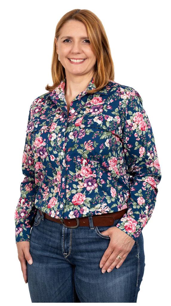 Just Country Ladies Abbey Full Button Print Work Shirts