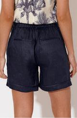 Adorne Ladies Haven Linen Shorts in Navy & Natural