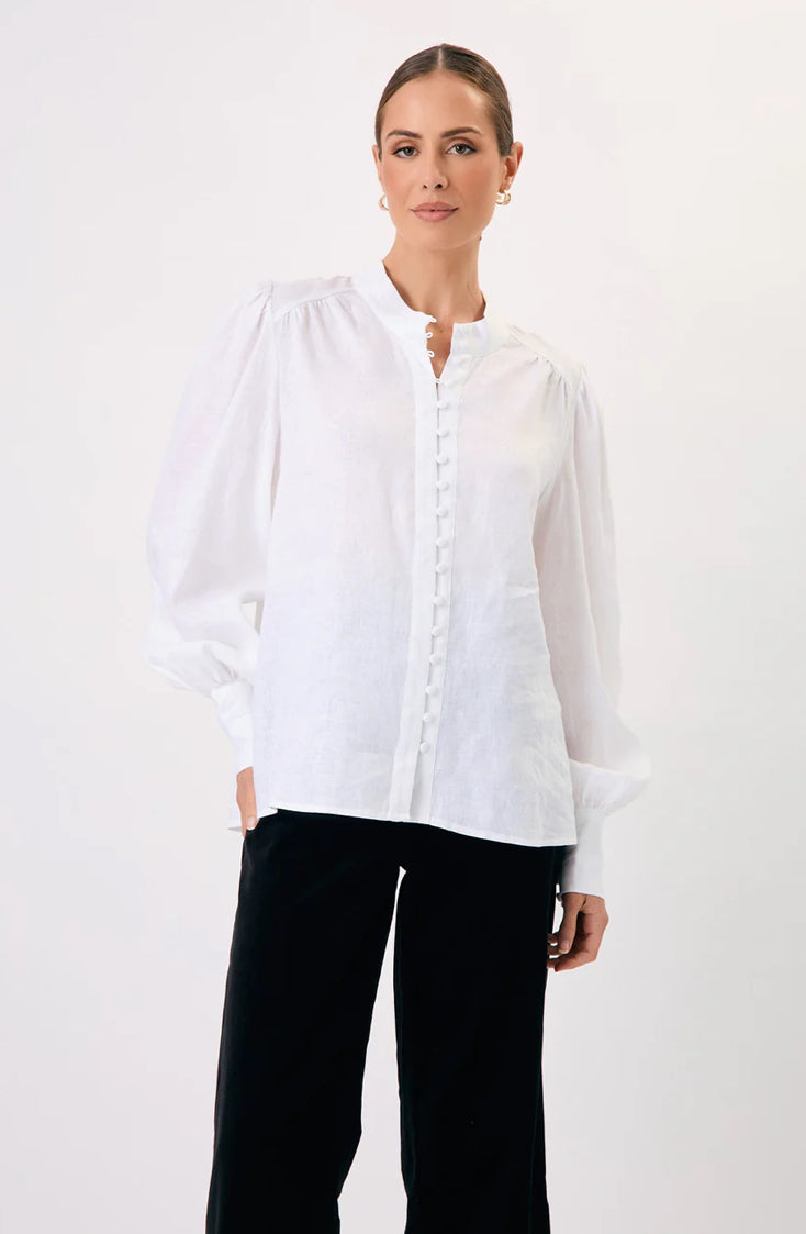 Adorne Ladies Samantha Linen Shirt White