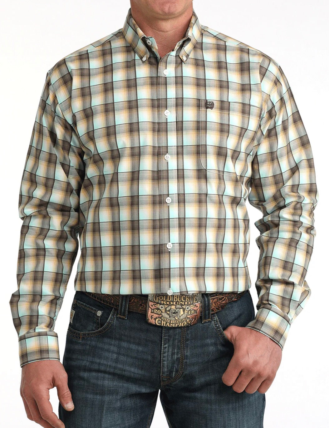 Mens Cinch Classic Fit Western Teal Tan Check Shirt MTW1106067