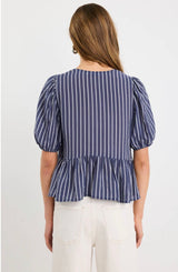Stories to be told Navy stripe tie front Peplum SS Top