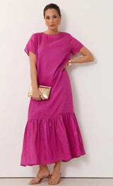 Adorne Ladies Rio Ramie Maxi Dress in Magenta