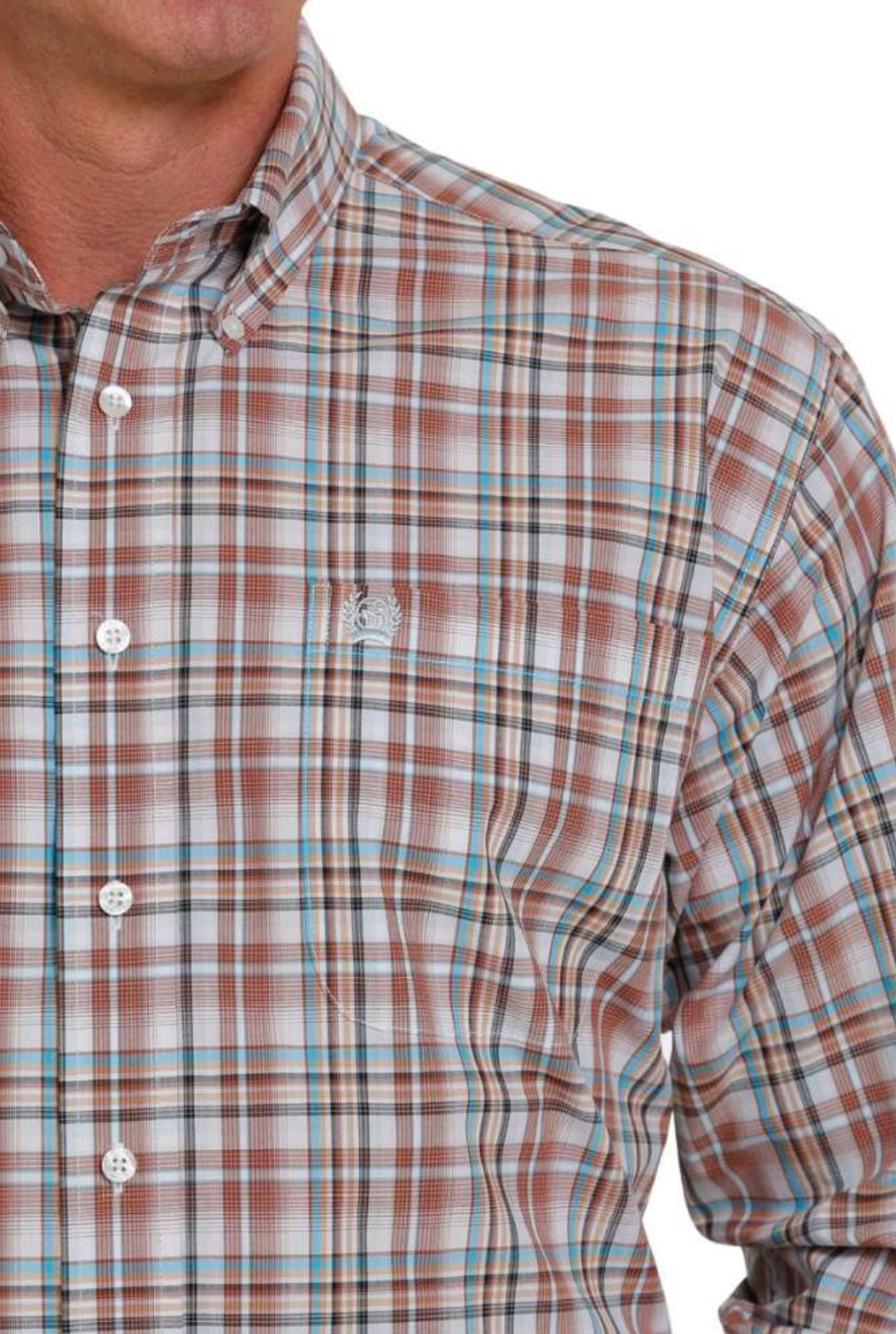 Cinch Mens Brown & Teal Check shirt MTW1105612