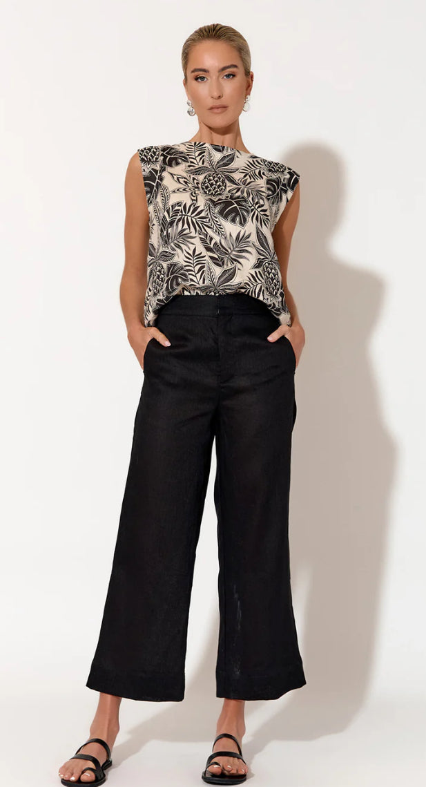 Adorne Ladies Nisha Linen Pant in Black