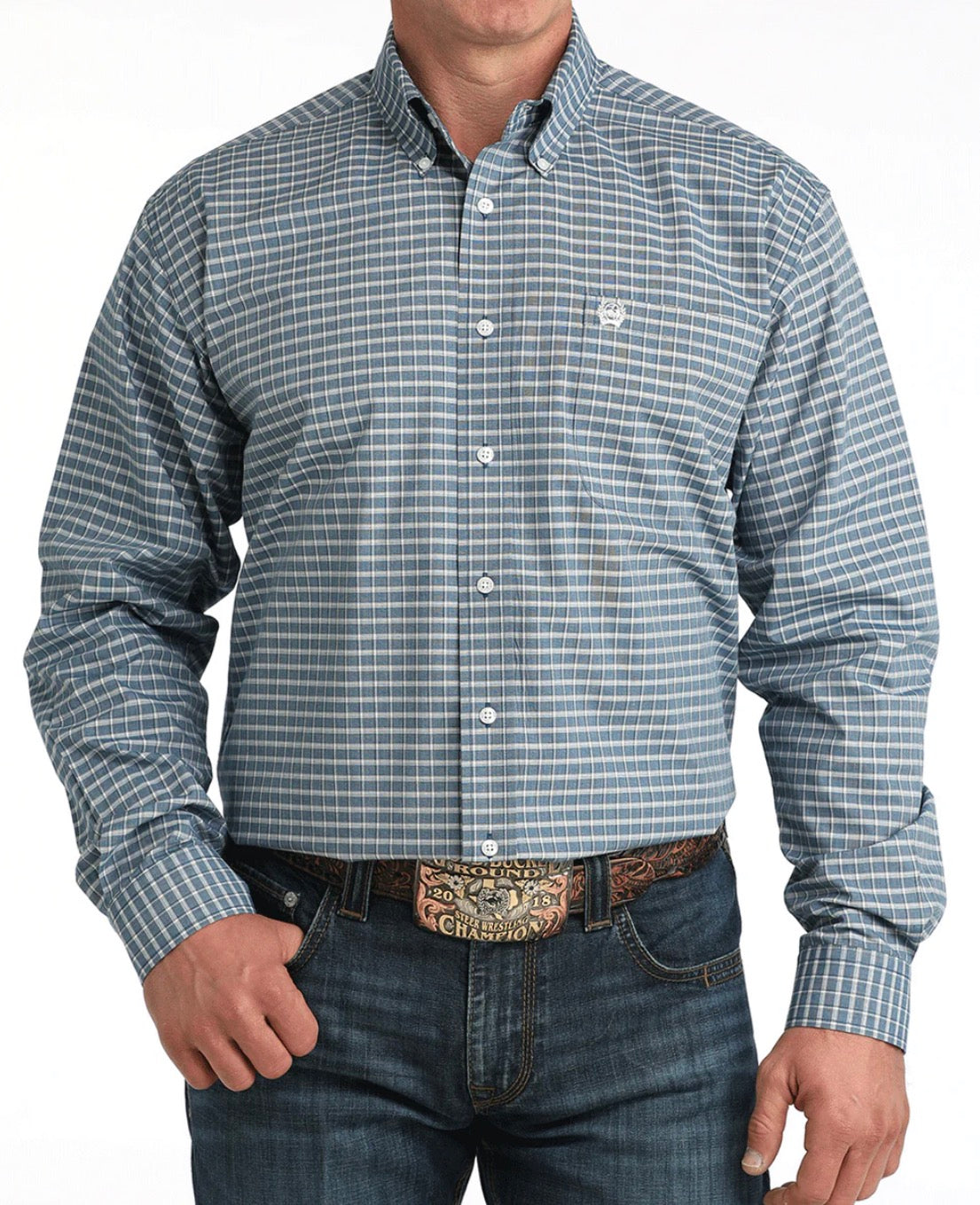 Cinch Mens Western Blue Button Down Shirt MTW1106053