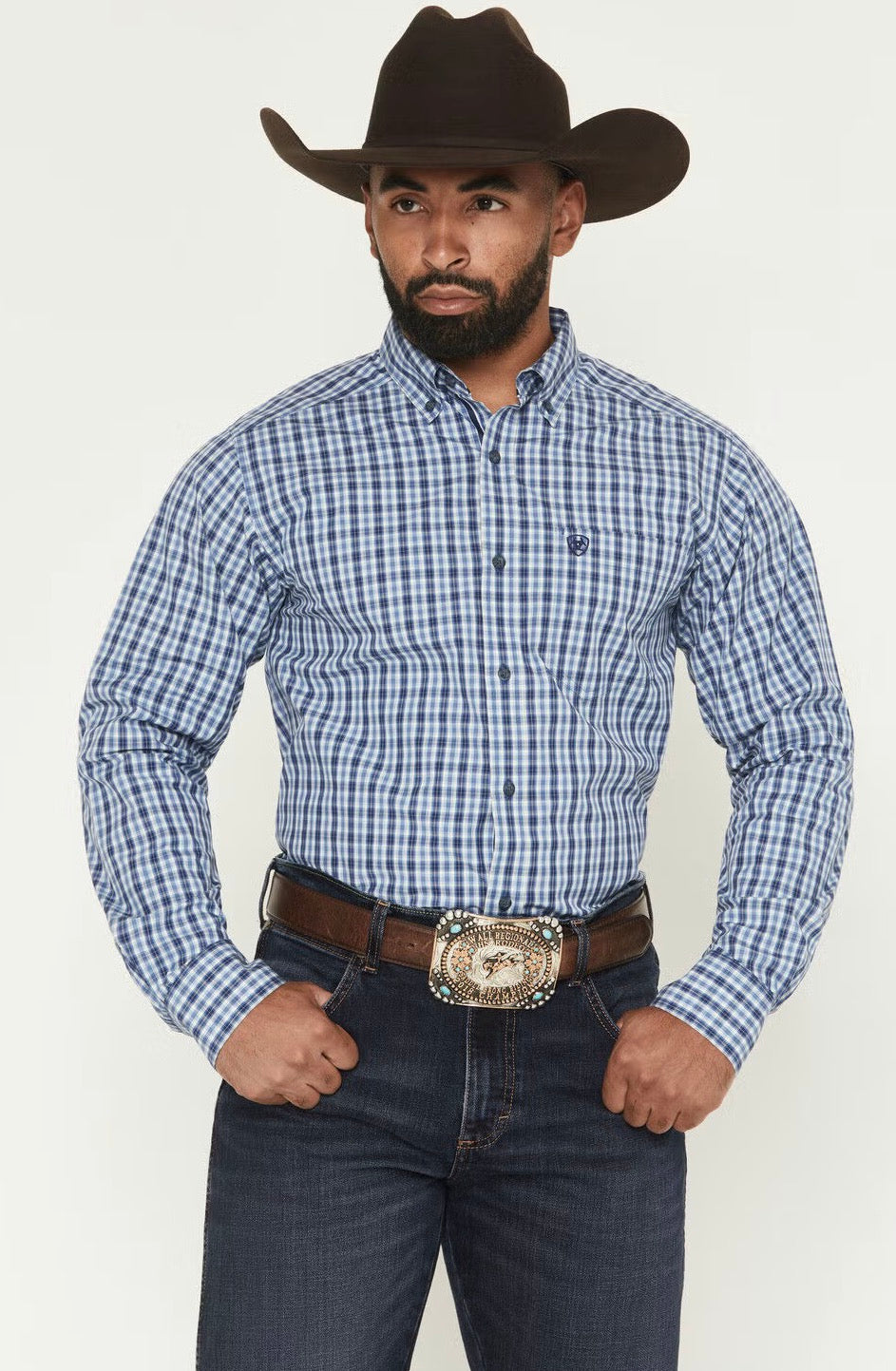 Ariat Mens Pro Series Stephan Fitted L/S Shirt Blue 10062346