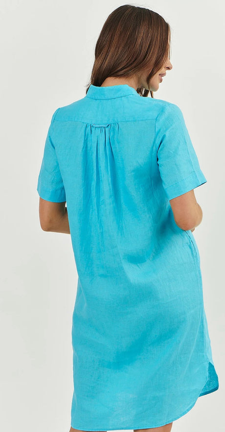 Enveloppe Linen Shirt Dress in Turquoise