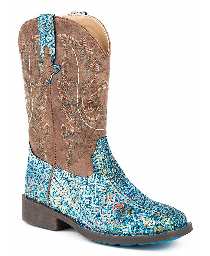 Roper Girls Blue Glitter Aztec Boots