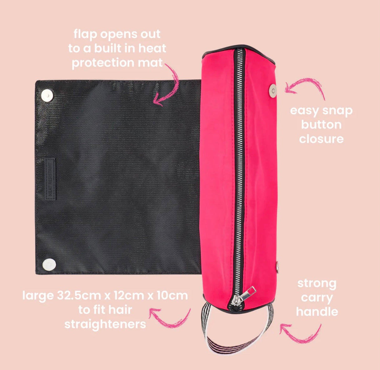 Hair Straightener Travel Pouch with Heat Protection Mat