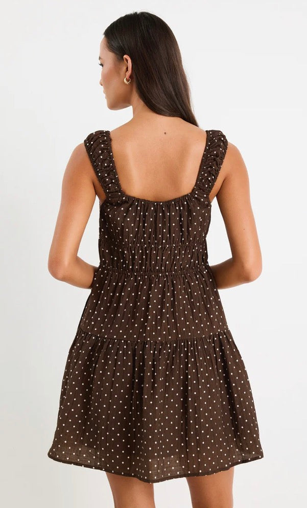 Tricky Chocolate Mini Polka Dot Sleeveless Mini Dress