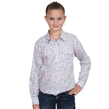 Just Country Girls Harper Shirt - White Tulips - GWLS2538