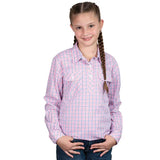 Just Country Girls Harper Work Shirt - Light Pink & Navy Plaid