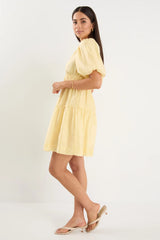 Girlfriend Butter Puff Sleeve Tie Back Mini Dress