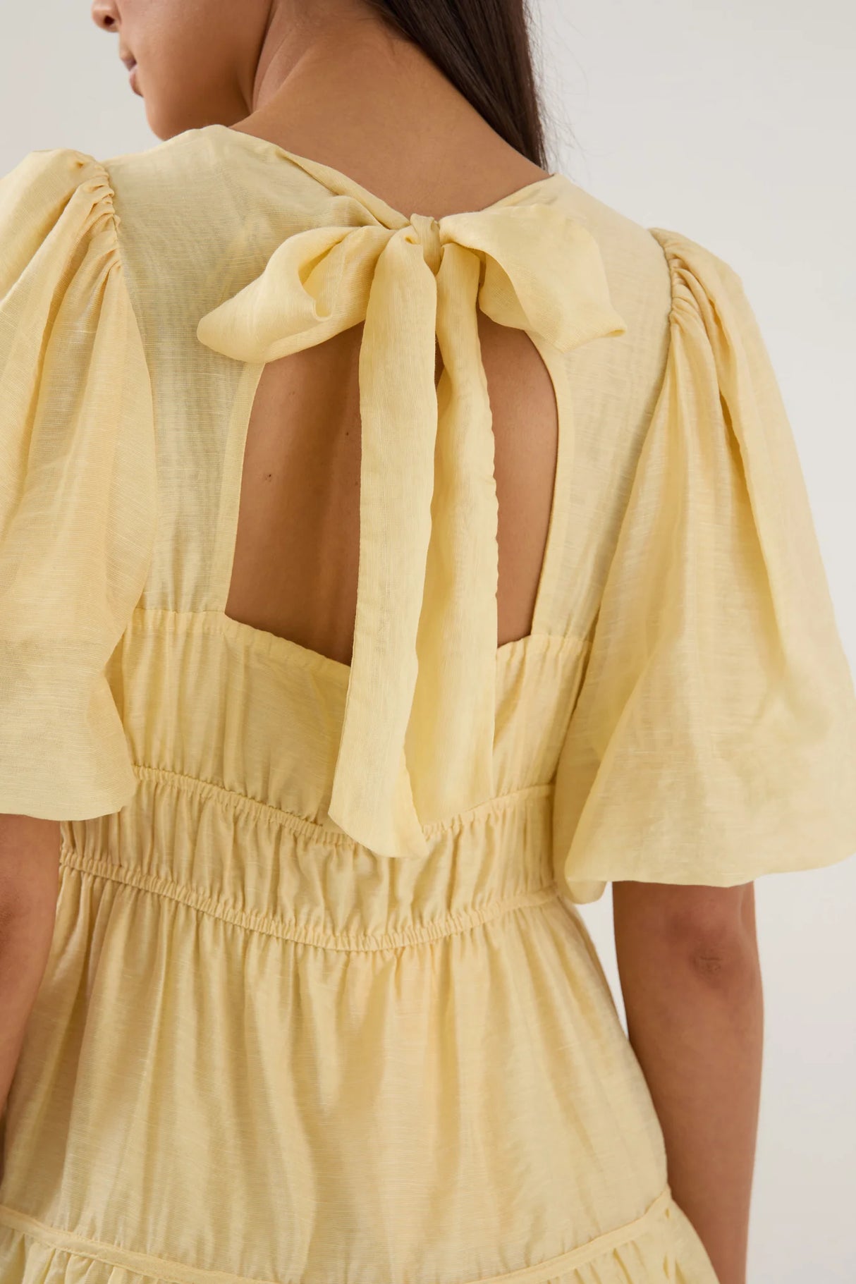 Girlfriend Butter Puff Sleeve Tie Back Mini Dress