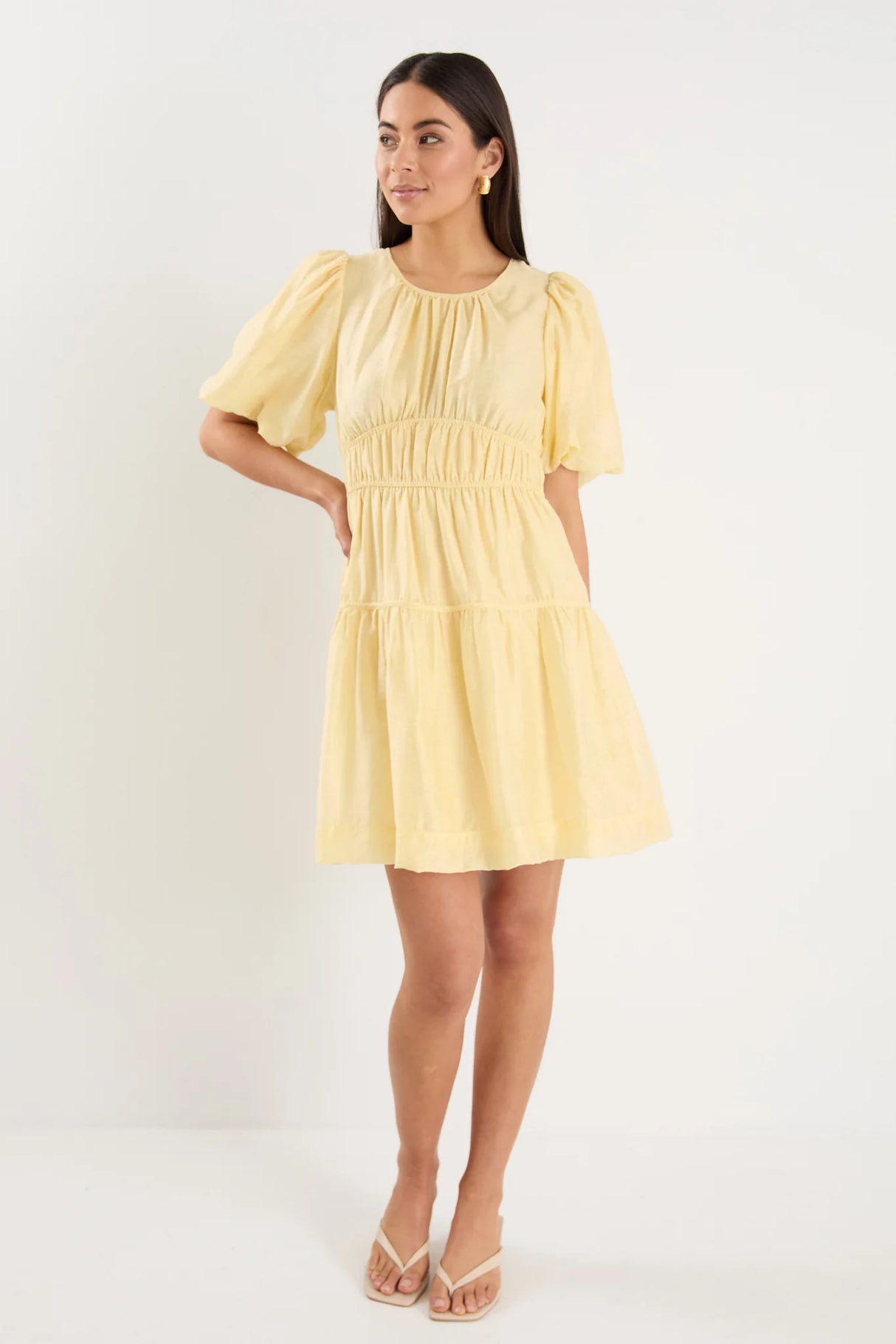 Girlfriend Butter Puff Sleeve Tie Back Mini Dress