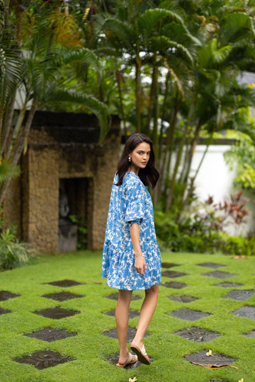 Humidity Ladies Fleur Smock Dress - Blue/Stone