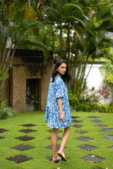 Humidity Ladies Fleur Smock Dress - Blue/Stone