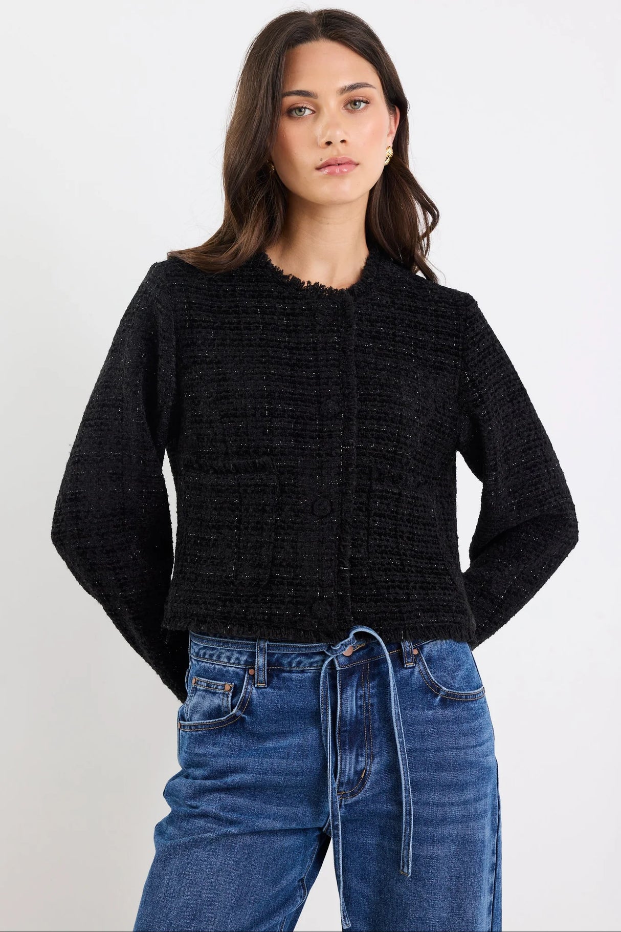 Ivy & Jack Honoured Black Texture Tweed Buttoned Jacket