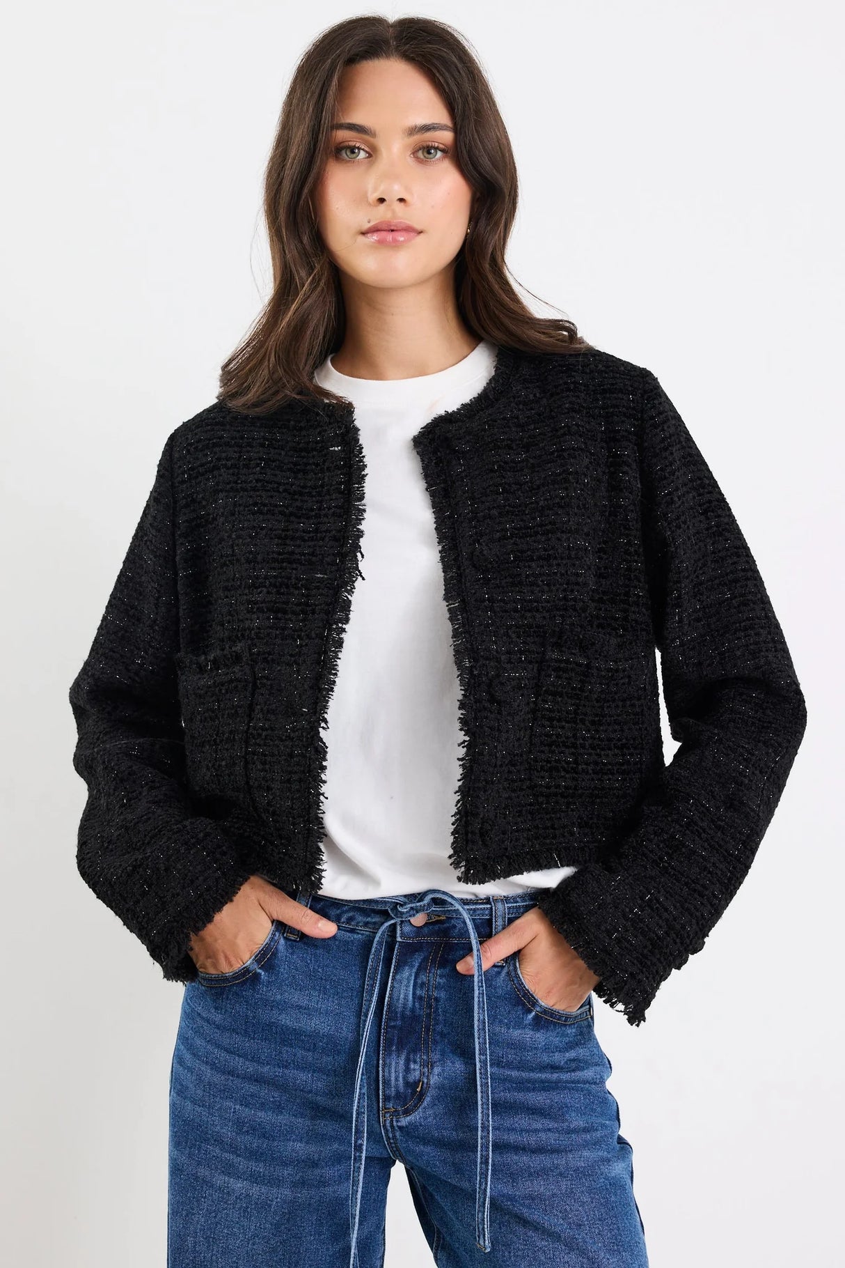 Ivy & Jack Honoured Black Texture Tweed Buttoned Jacket