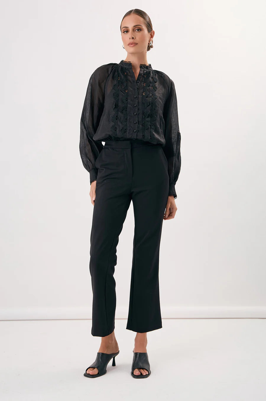 Adorne Ladies Darcy Lace Detail Ramie Shirt - Black